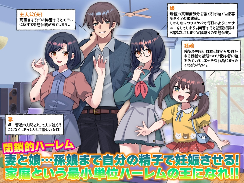 [PC-RPG游戏] 【RPG/汉化/新作】俺の妊娠家系図 妻と娘…孫娘まで俺の精子で妊娠させる！ AI汉化版【900M】